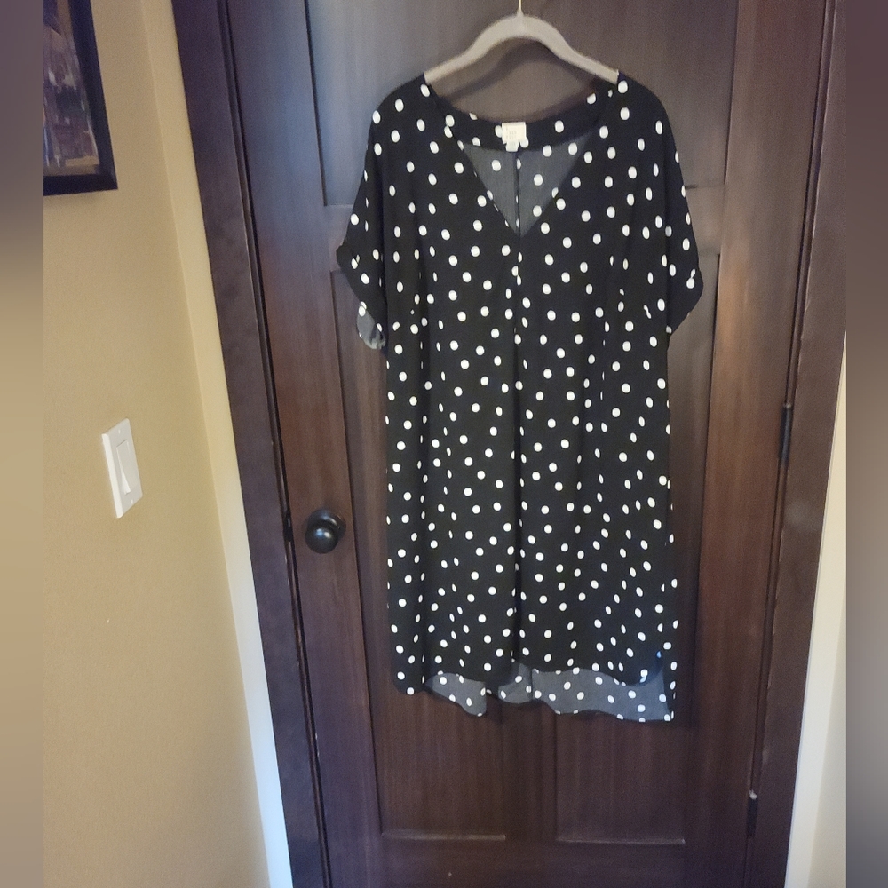 EUC Women's A New Day Black & White Polka Dot Tunic Stretch Dress Size XXL 2XL